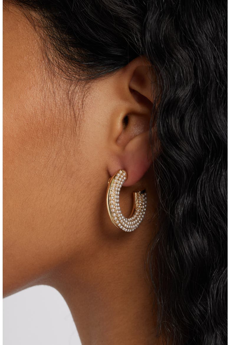 Faux Pearl Hoop Earrings, Alternate, color, GOLD