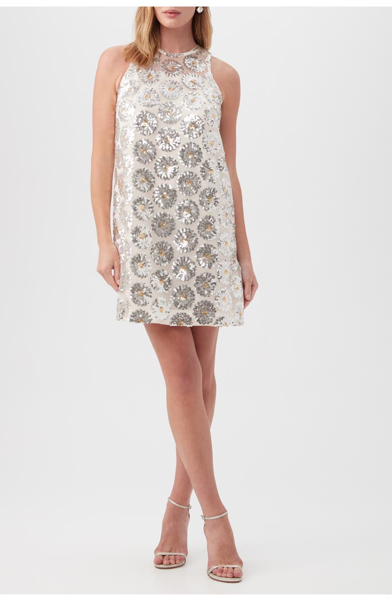 Trina Turk Johana Floral Sequin Shift Dress, Main, color, Silver