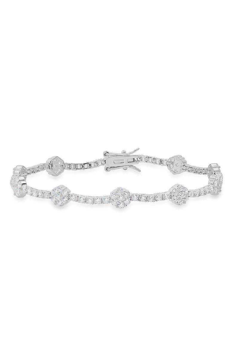 Queen Jewels Sterling Silver CZ Floral Station Chain Bracelet, Main, color,