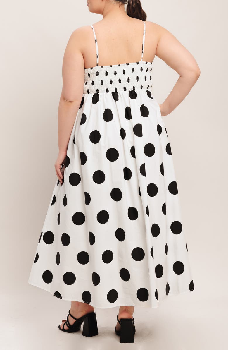 FLYING TOMATO Polka Dot Empire Waist Cotton Maxi Dress, Alternate, color, White/ Black
