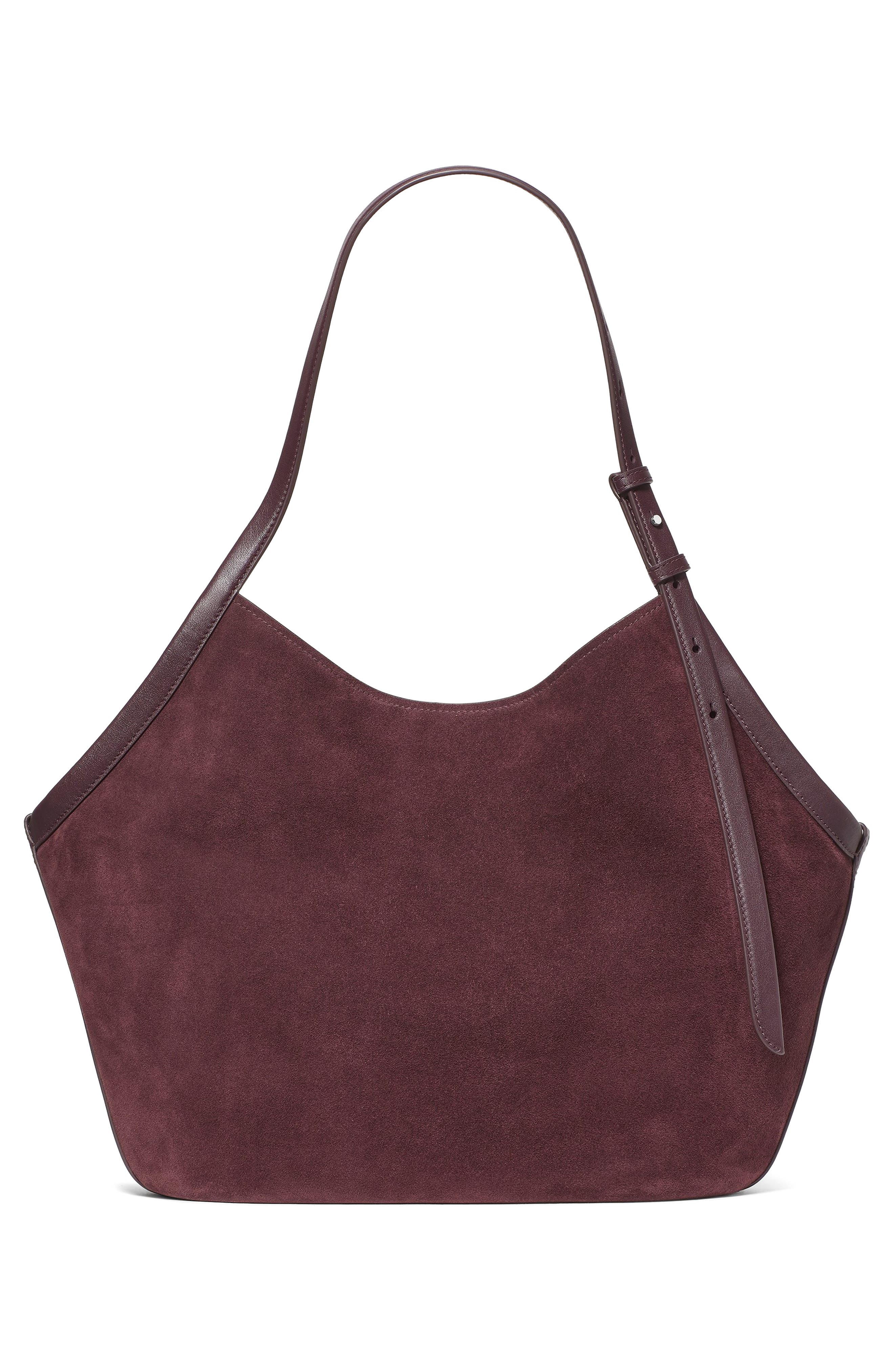 deco suede tulip tote, Alternate, color, BLACKBERRY JAM