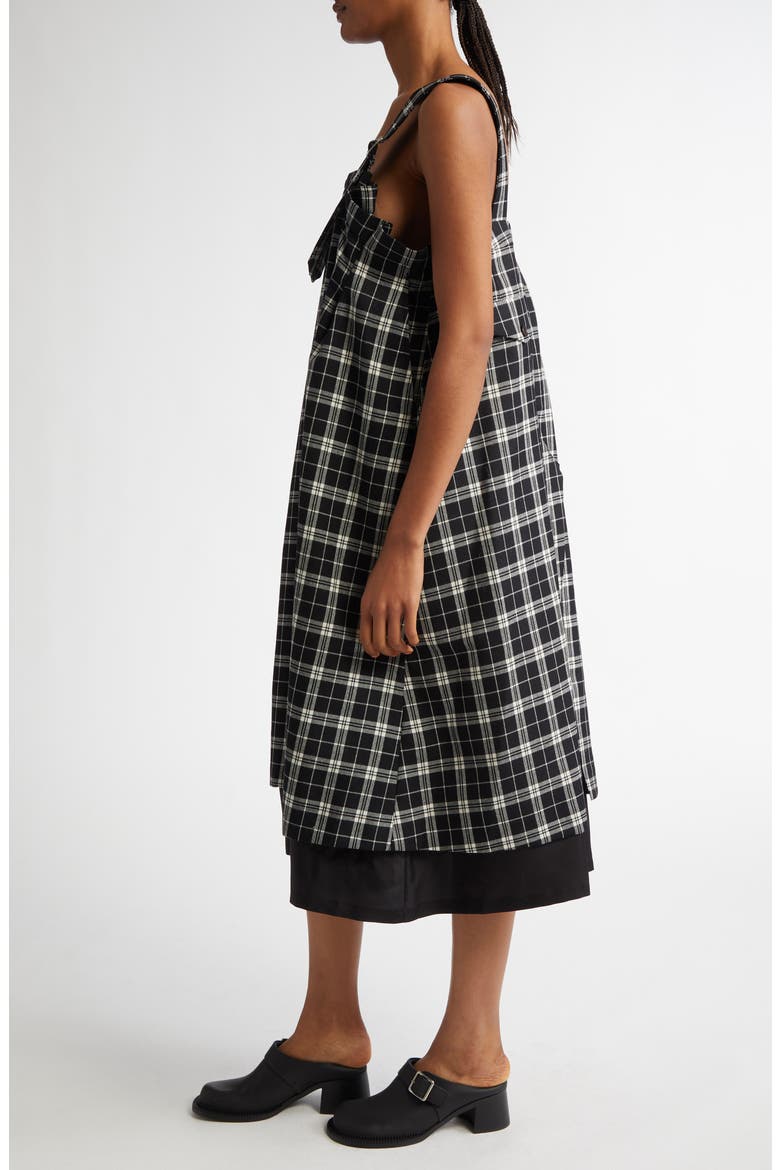 Suspender Strap Check Wool Gabardine Midi Dress, Alternate, color, BLACK X WHITE