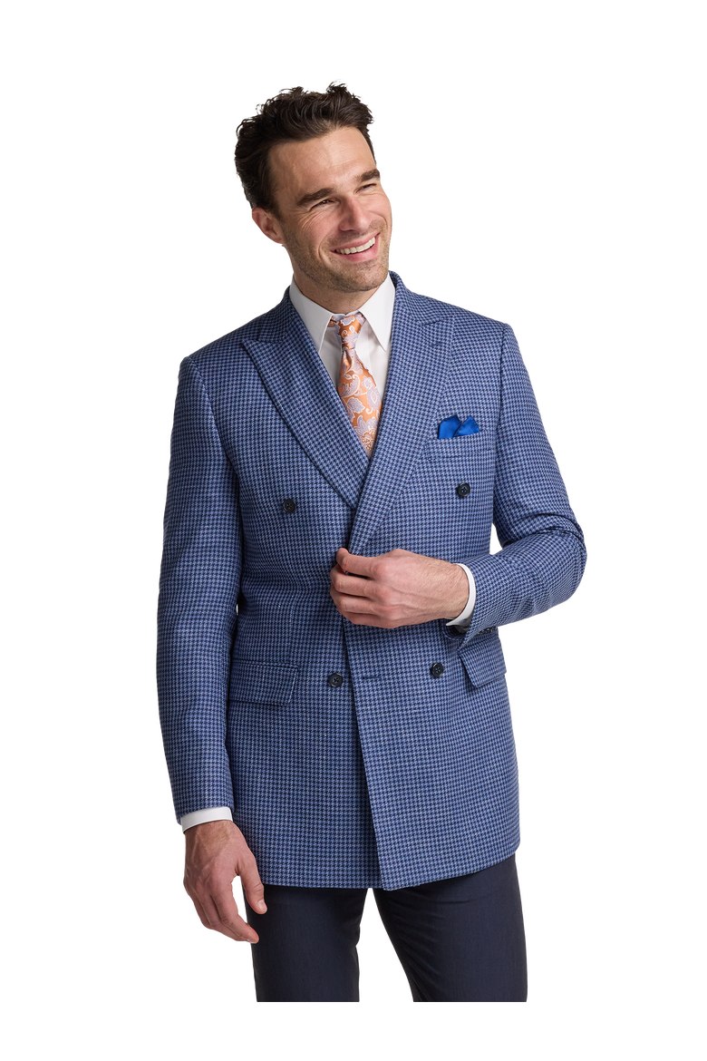 Wool Blend Houndstooth Double Breasted Peak Lapel Sport Coat, Alternate, color, Blue Houndstooth