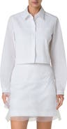 Akris Pleat Front Cotton Voile Crop Button-Up Shirt