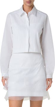 Akris Pleat Front Cotton Voile Crop Button-Up Shirt