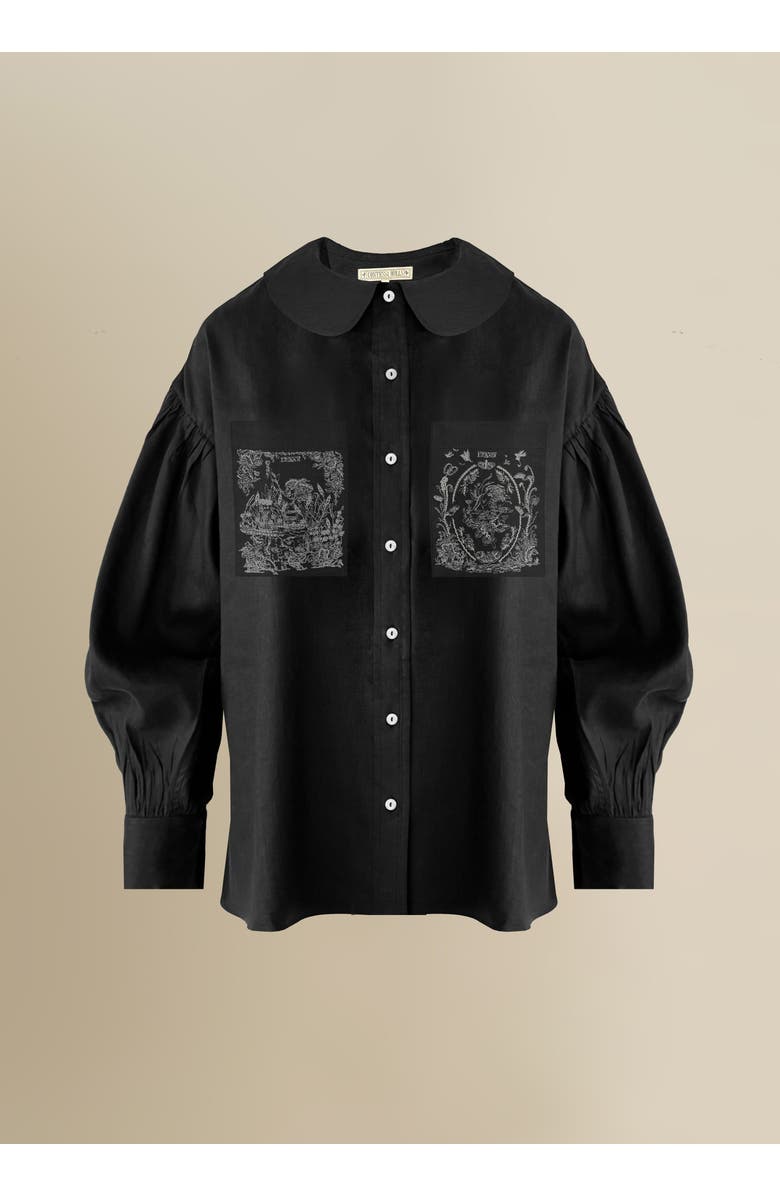 Contessa Mills Tarot Stretch-Linen Oxford Shirt, Main, color, Black