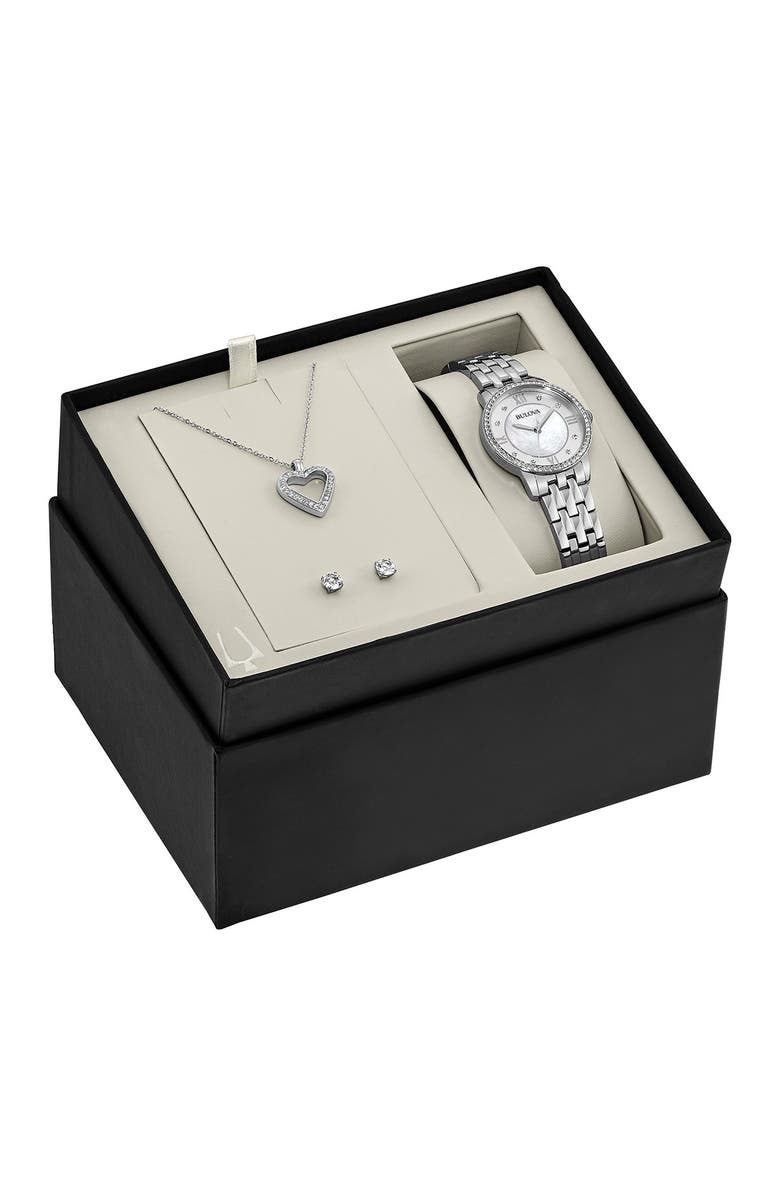 BULOVA Women's Swarovski Crystal Accented Watch, Necklace & Earrings Set, 30mm, Alternate, color, 