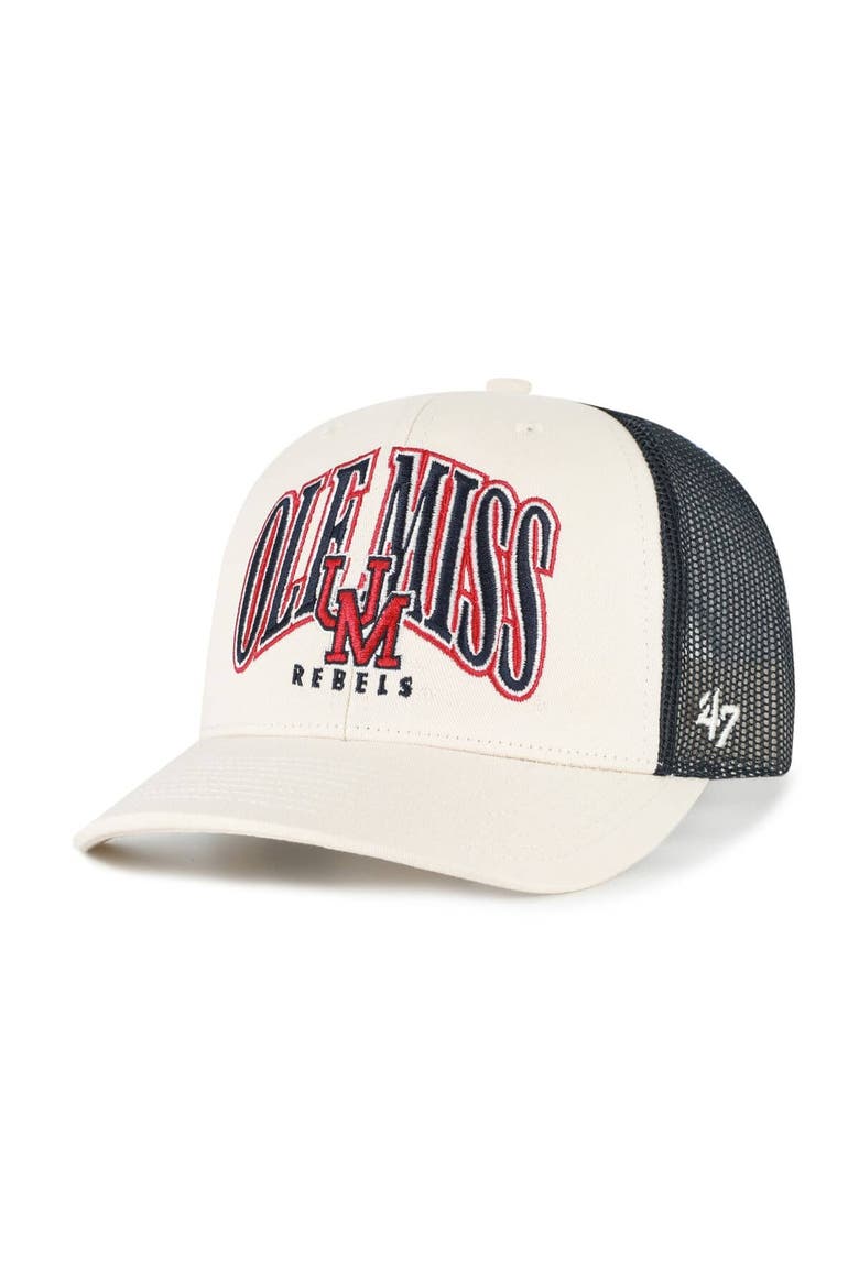 Men's '47  Natural Ole Miss Rebels Drawbridge Trucker Adjustable Hat, Main, color, Natural