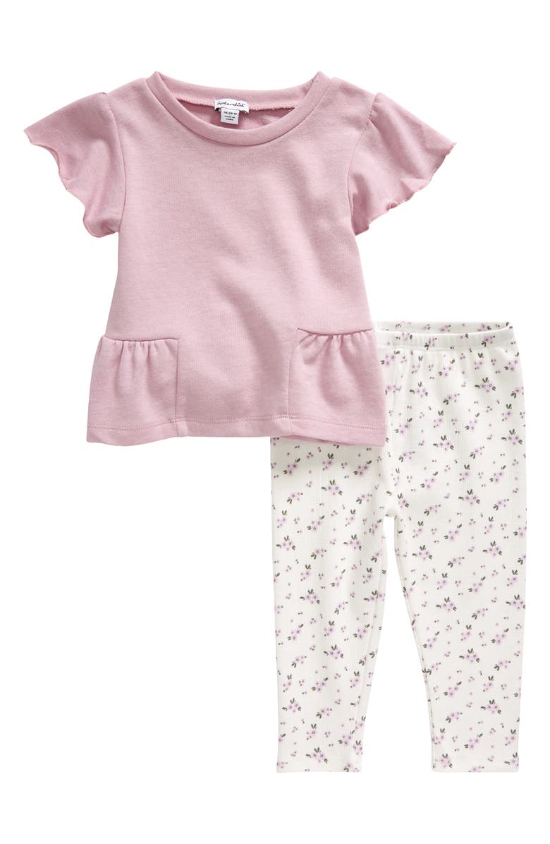 Splendid Short Sleeve Top & Floral Leggings Set, Main, color, Peony