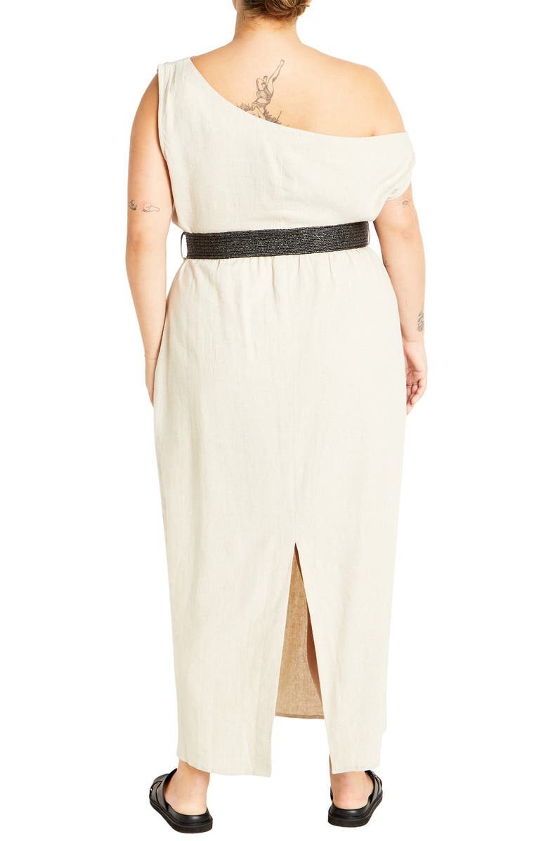 City Chic Lana One-Shoulder Sleeveless Linen Blend Maxi Dress, Alternate, color, Stone