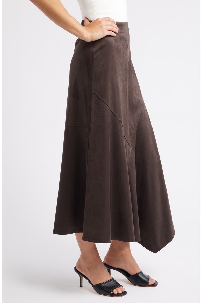 Asymmetrical Hem Faux Suede Midi Skirt, Alternate, color, COFFEE