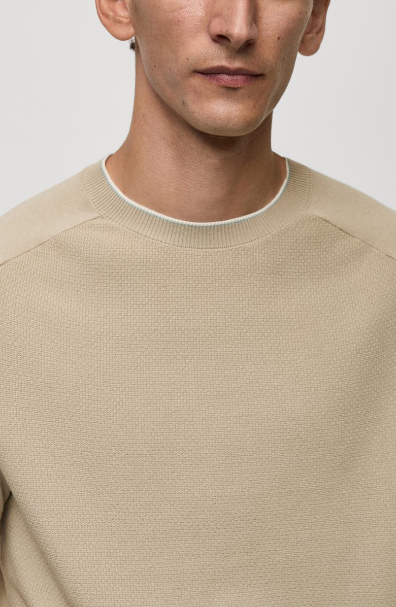 MANGO Short Sleeve Piqué Knit Sweater, Alternate, color, Beige