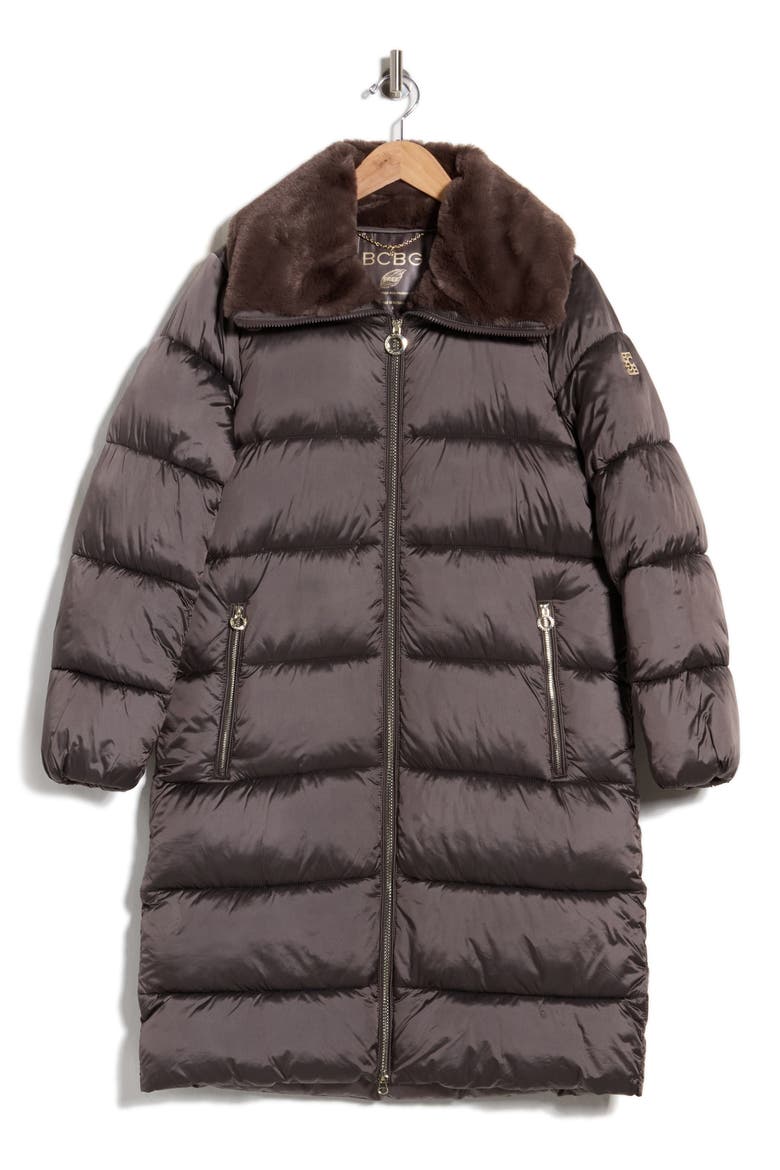 Faux Fur Collar Quilted Puffer Jacket, Alternate, color, MOCHA