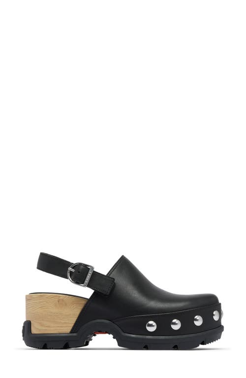 Sorel Roman Leather Slingback Platform Clogs In Black/black