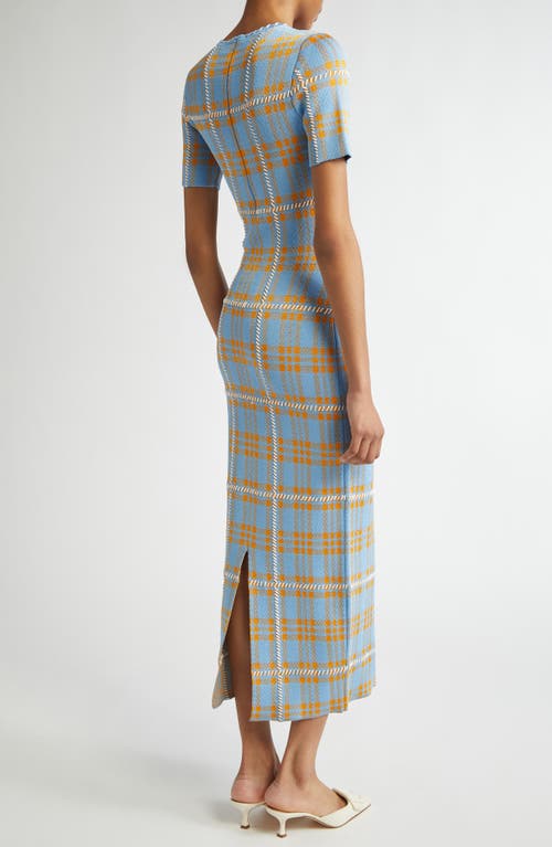 Lela Rose Plaid Whipstitch Trim Midi Sheath Dress In Powder Blue