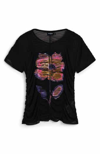 Desigual Floral Semi Sheer Tulle Crop T-Shirt