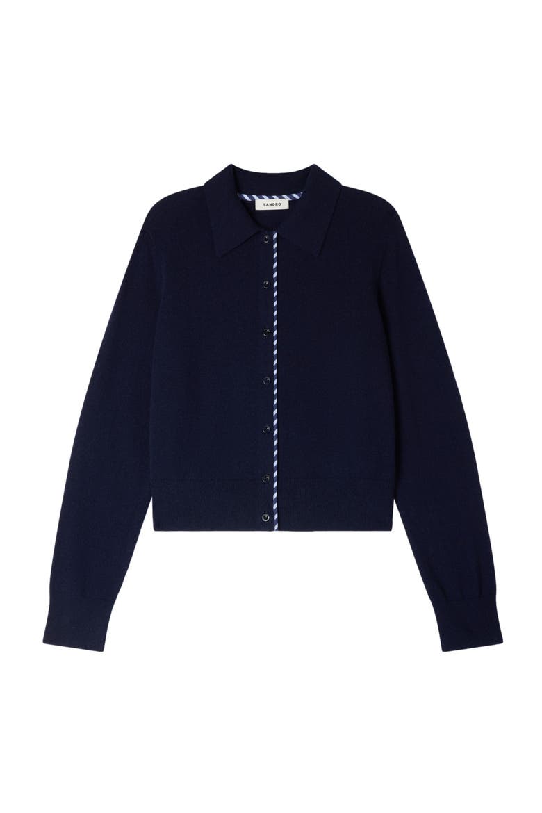 Striped wool-cashmere cardigan, Alternate, color, Navy blue