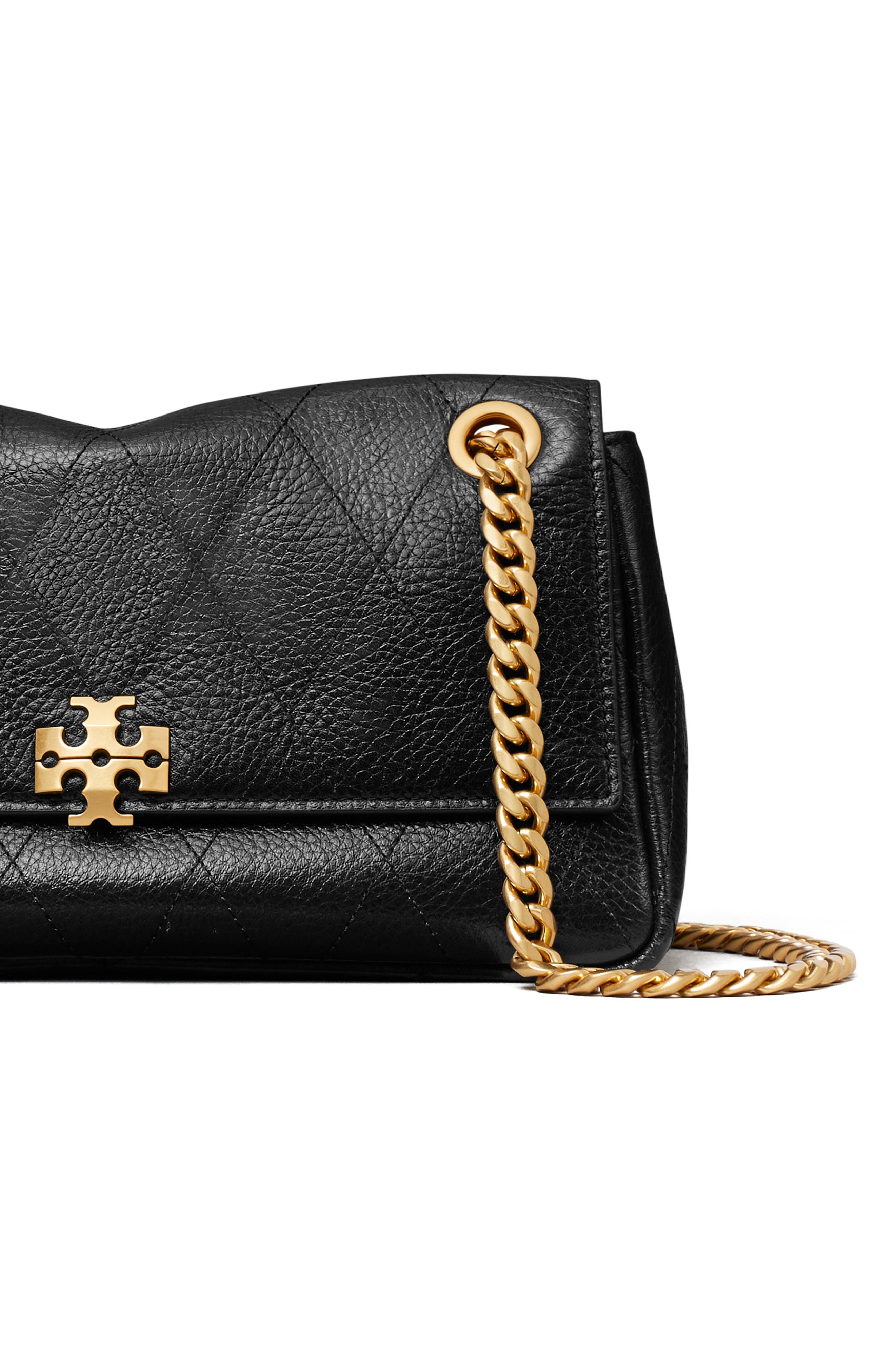 Tory Burch Small Charlie Leather Shoulder Bag, Alternate, color, Black