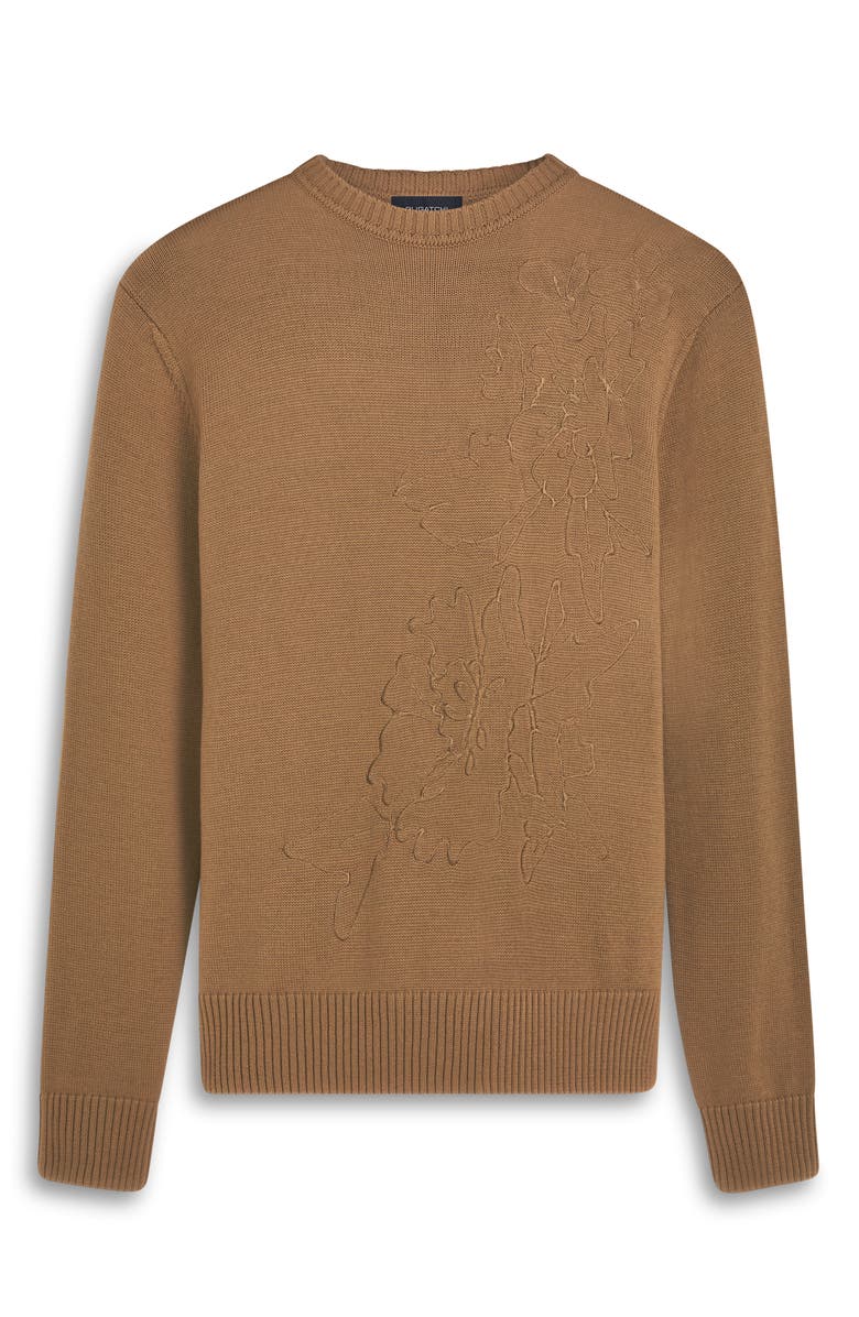 Bugatchi Embroidered Merino Wool Crewneck Sweater, Alternate, color, Camel