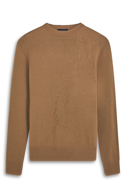 Bugatchi Embroidered Merino Wool Crewneck Sweater In Brown