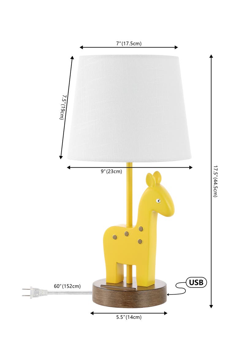 Sahara Mid-Century Vintage Iron/Resin Giraffe LED Kids' Table Lamp with Phone Stand and USB Charging Port, Alternate, color, Yellow