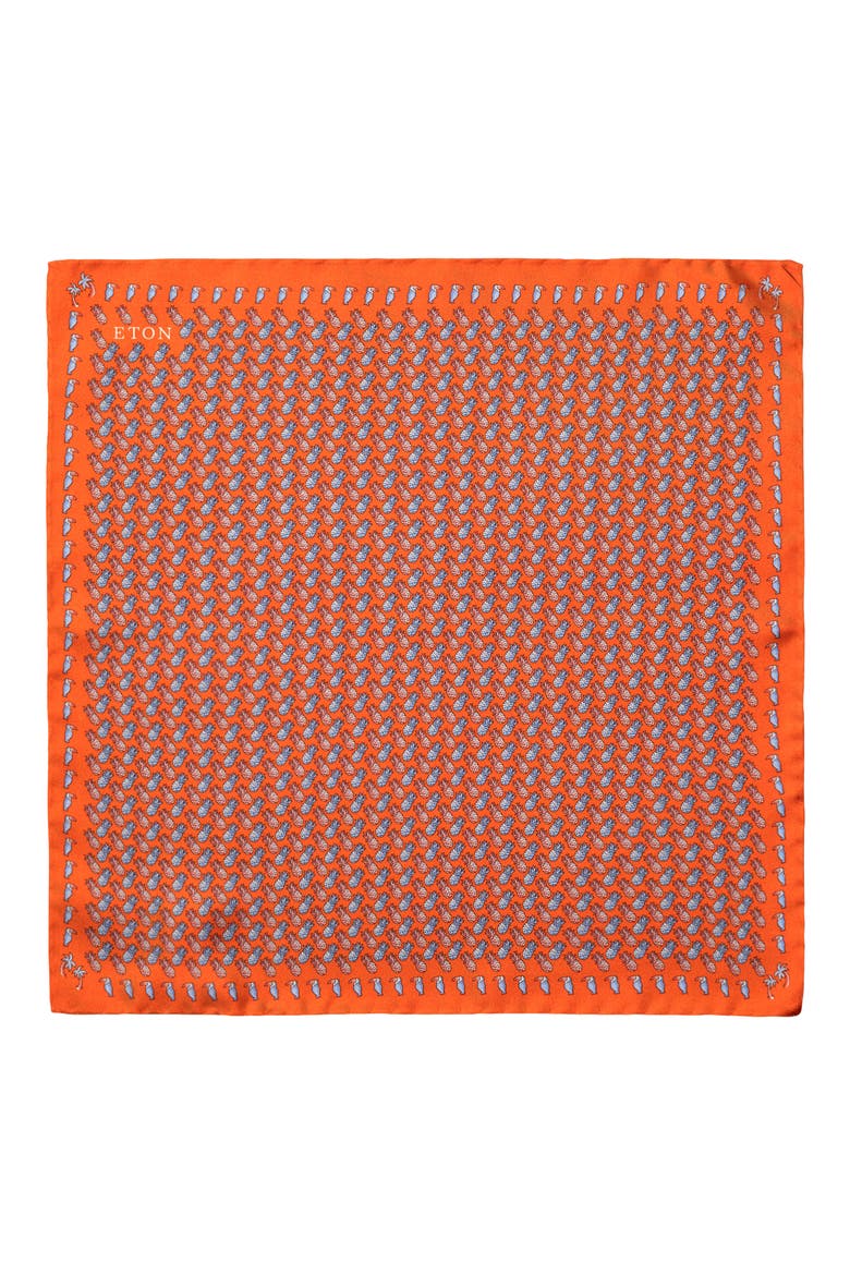 Orange Pineapple Print Silk Twill Pocket Square, Alternate, color, MEDIUM ORANGE