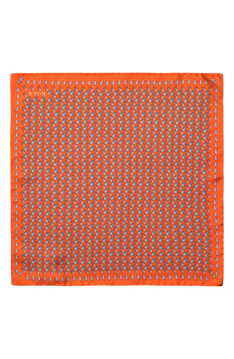 Eton Orange Pineapple Print Silk Twill Pocket Square, Alternate, color, Medium Orange