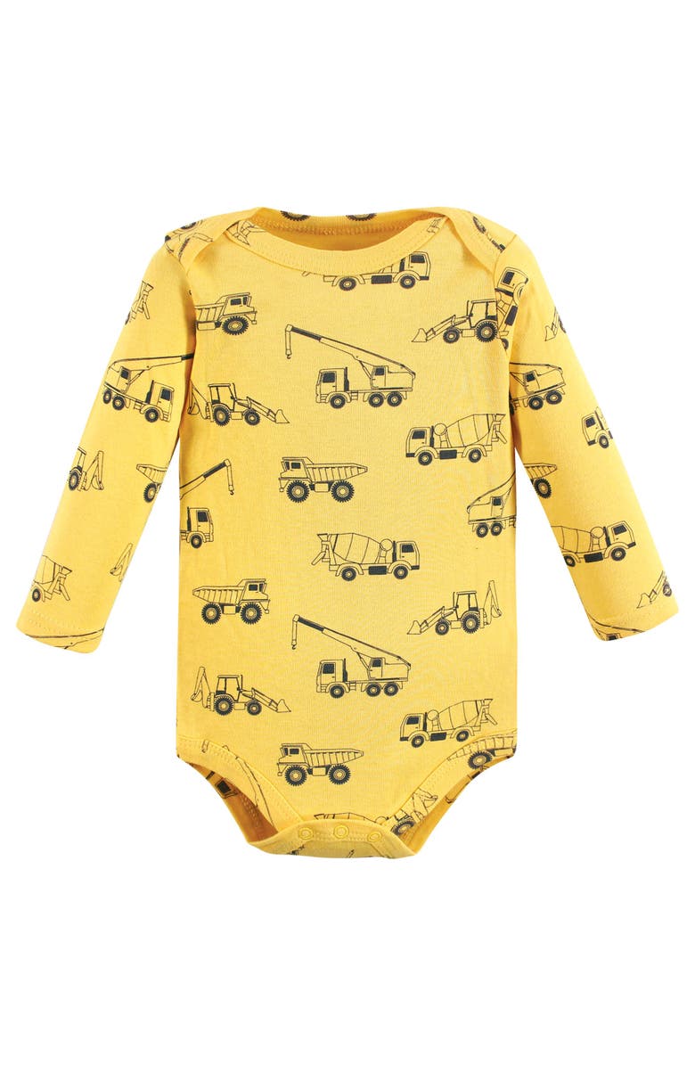 Hudson Baby Cotton Long-Sleeve Bodysuit Three-Piece Set, Alternate, color, Construction