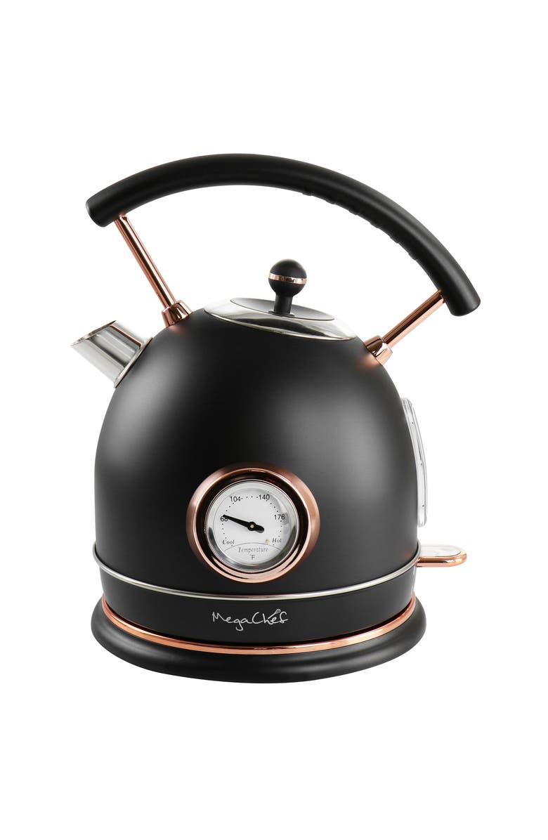 Megachef 1.9 Quart Half Circle Electric Tea Kettle with Thermostat in Matte Black, Alternate, color, Black