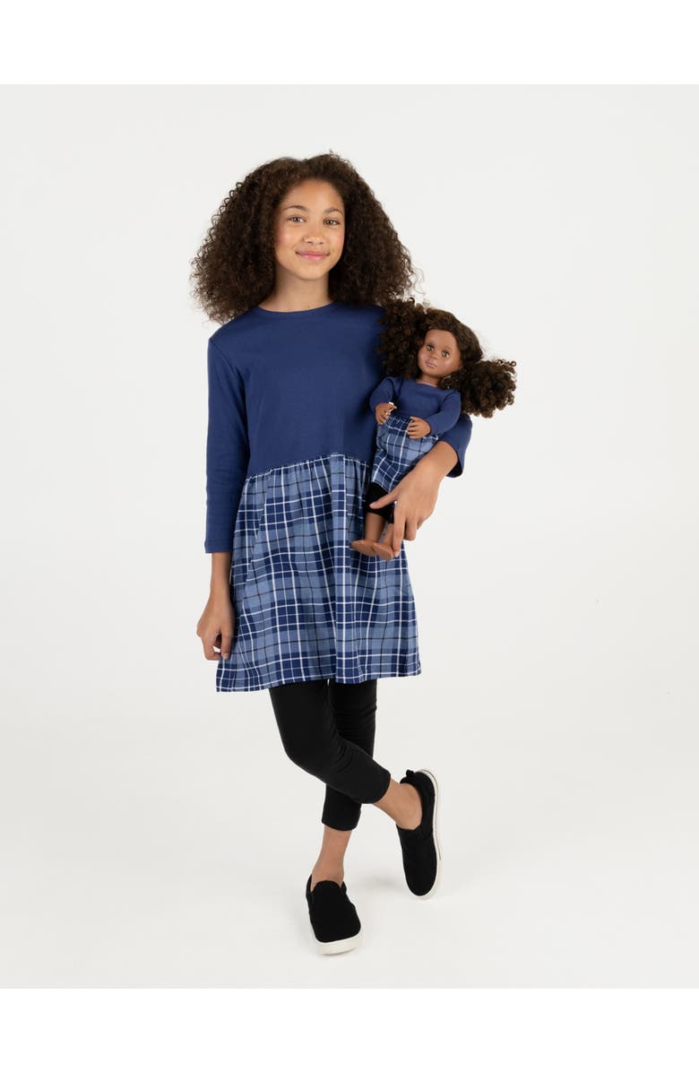 Leveret Girls Skirt Dress with Matching Doll Dress, 100% Cotton, Main, color, Navy