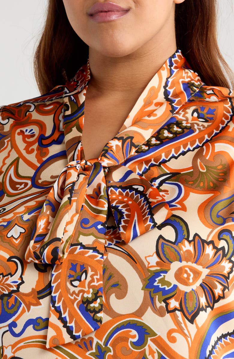 Tahari ASL Tie Neck Sleeveless Top, Alternate, color, Camel Royal Paisley