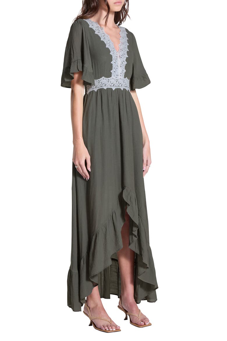 Lace Trim High-Low Dress, Alternate, color, OLIVE