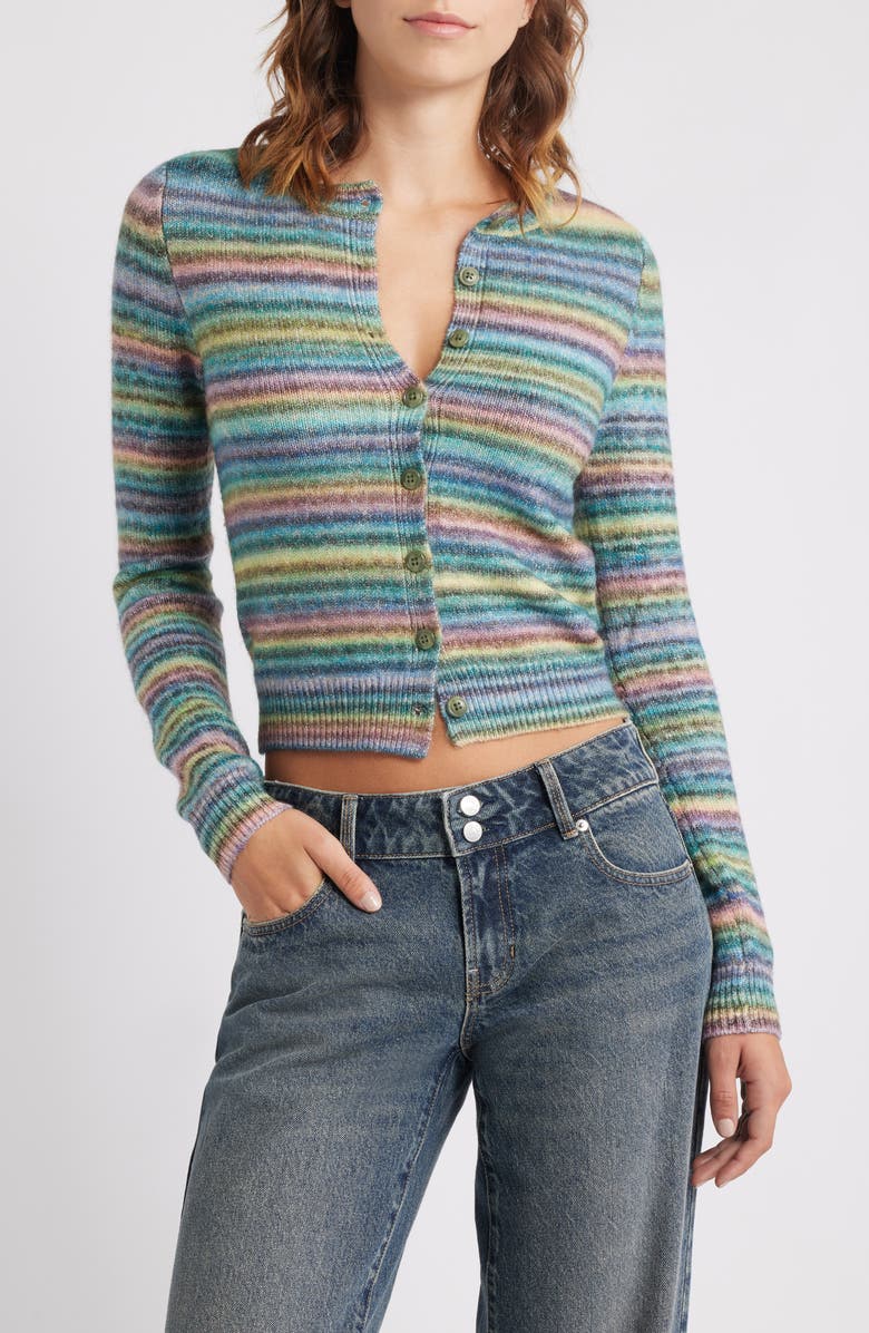 BDG Urban Outfitters Space Dye Stripe Cardigan, Main, color, Green