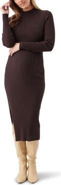 Ripe Maternity Nella Knit Ribbed Maternity and Nursing Midi Dress