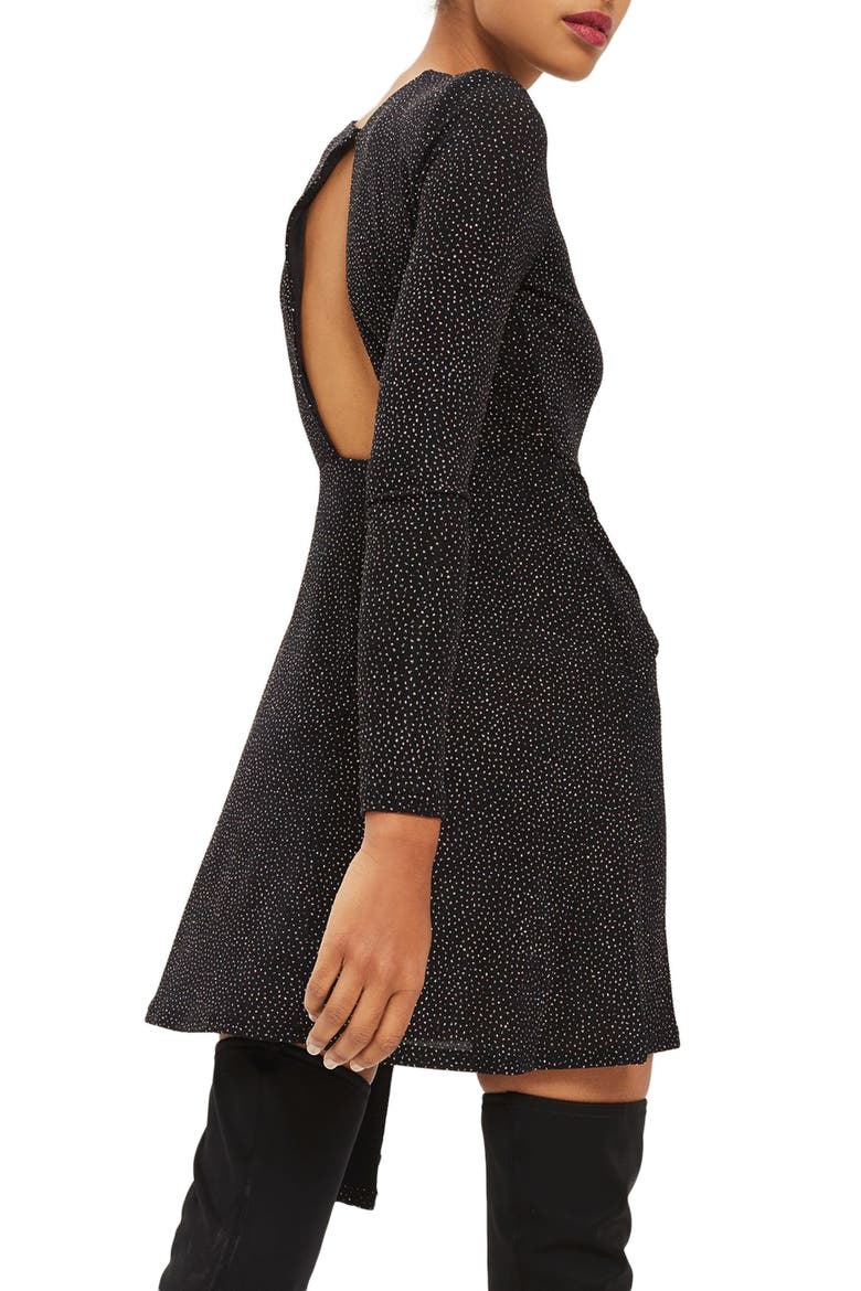 Asymmetrical Drape Glitter Dress, Alternate, color, BLACK MULTI