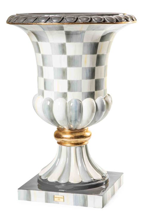 Sterling Check Pedestal Urn