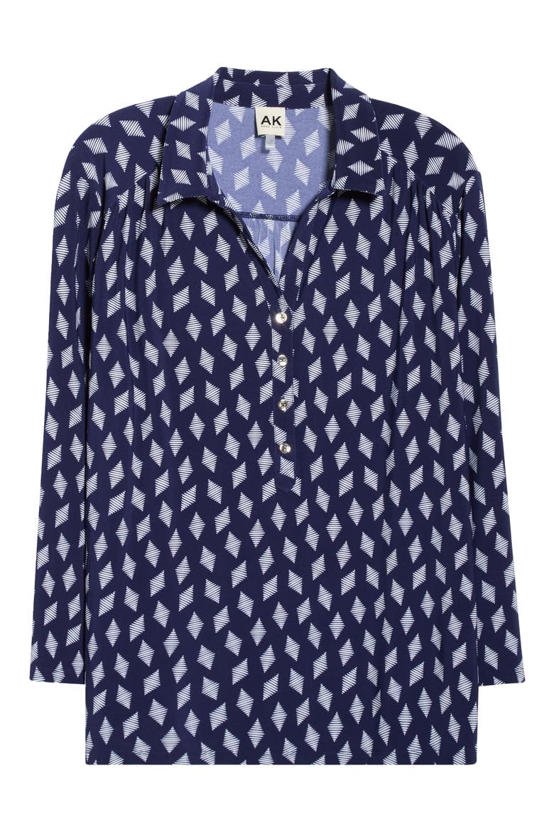 Geometric Print Half Placket Shirt, Alternate, color, DISTANT MOUNTAIN/ WHITE DOVE
