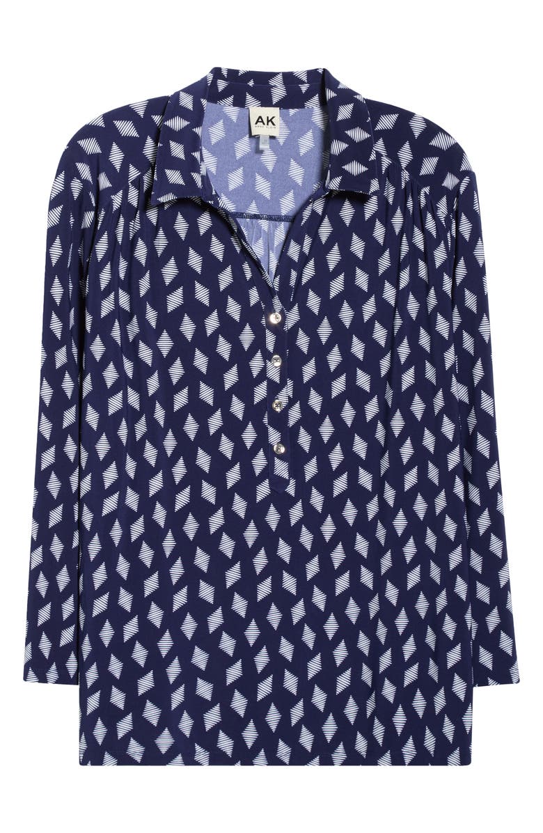 AK ANNE KLEIN Geometric Print Half Placket Shirt, Alternate, color, 