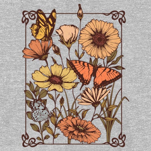 Lost Gods Floral Sketch  Graphic T-shirt In Gray