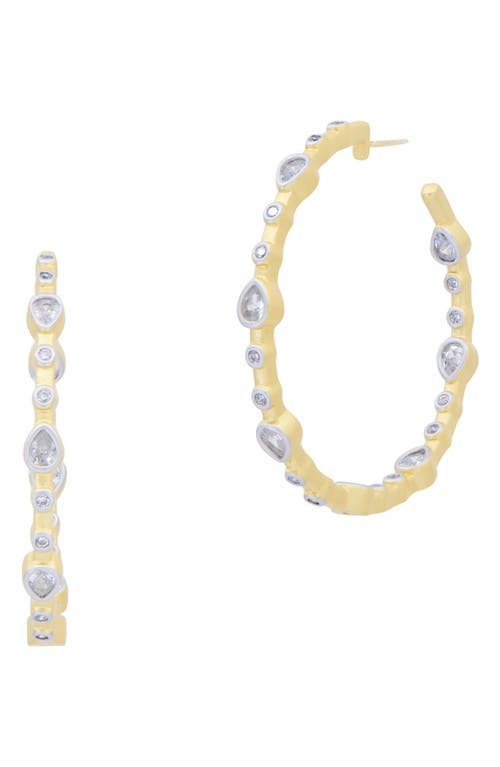 FREIDA ROTHMAN Teardrop Bezel Hoop Earrings in Gold And Silver 