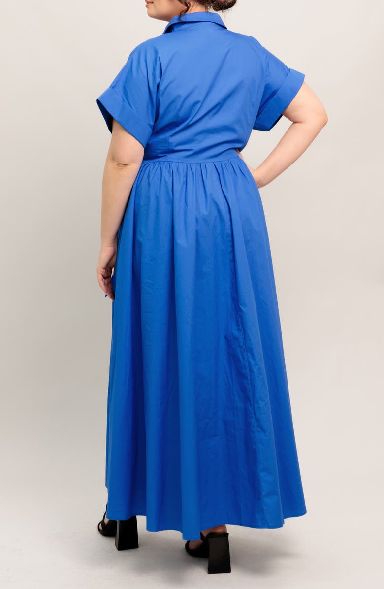 FLYING TOMATO Solid Short Sleeve Cotton Maxi Shirtdress, Alternate, color, Blue