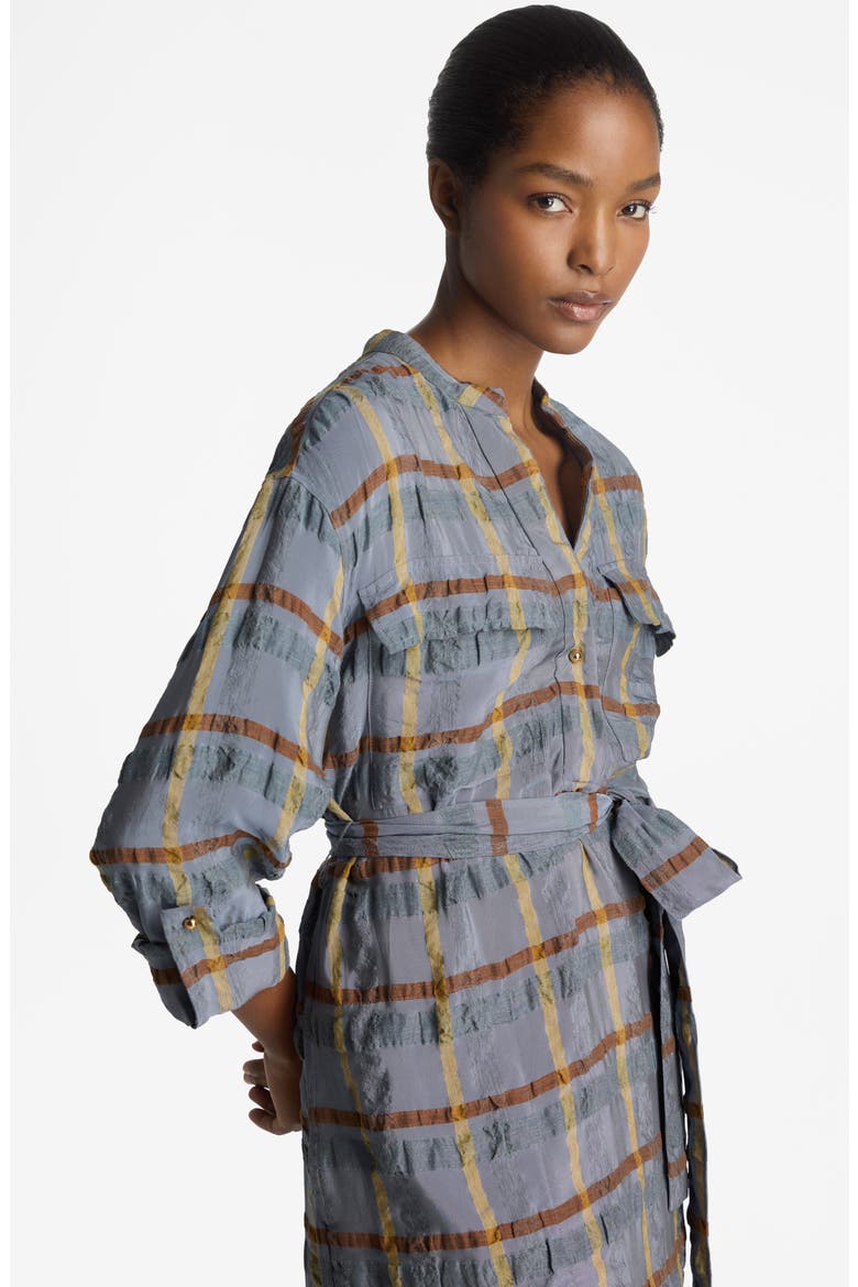 Check Belted Seersucker Midi Shirtdress, Alternate, color, TAHOE SLATE/ SADDLE MULTI
