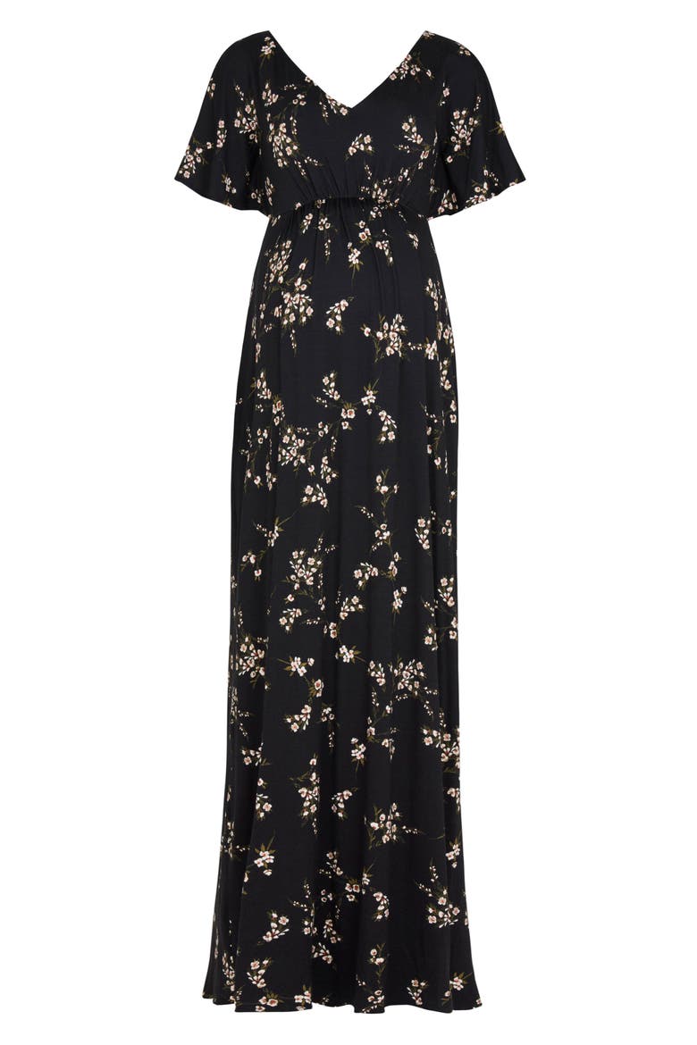 Floral Maternity Maxi Dress, Alternate, color, BLACK