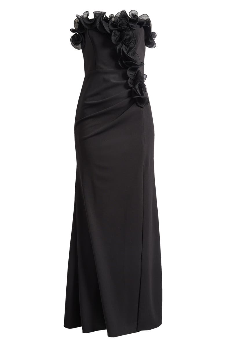 Xscape Evenings Ruffle Detail Strapless Scuba Crepe Sheath Gown, Alternate, color, Black
