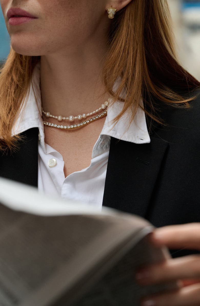 Nialaya Tennis Choker Necklace, Alternate, color, Gold