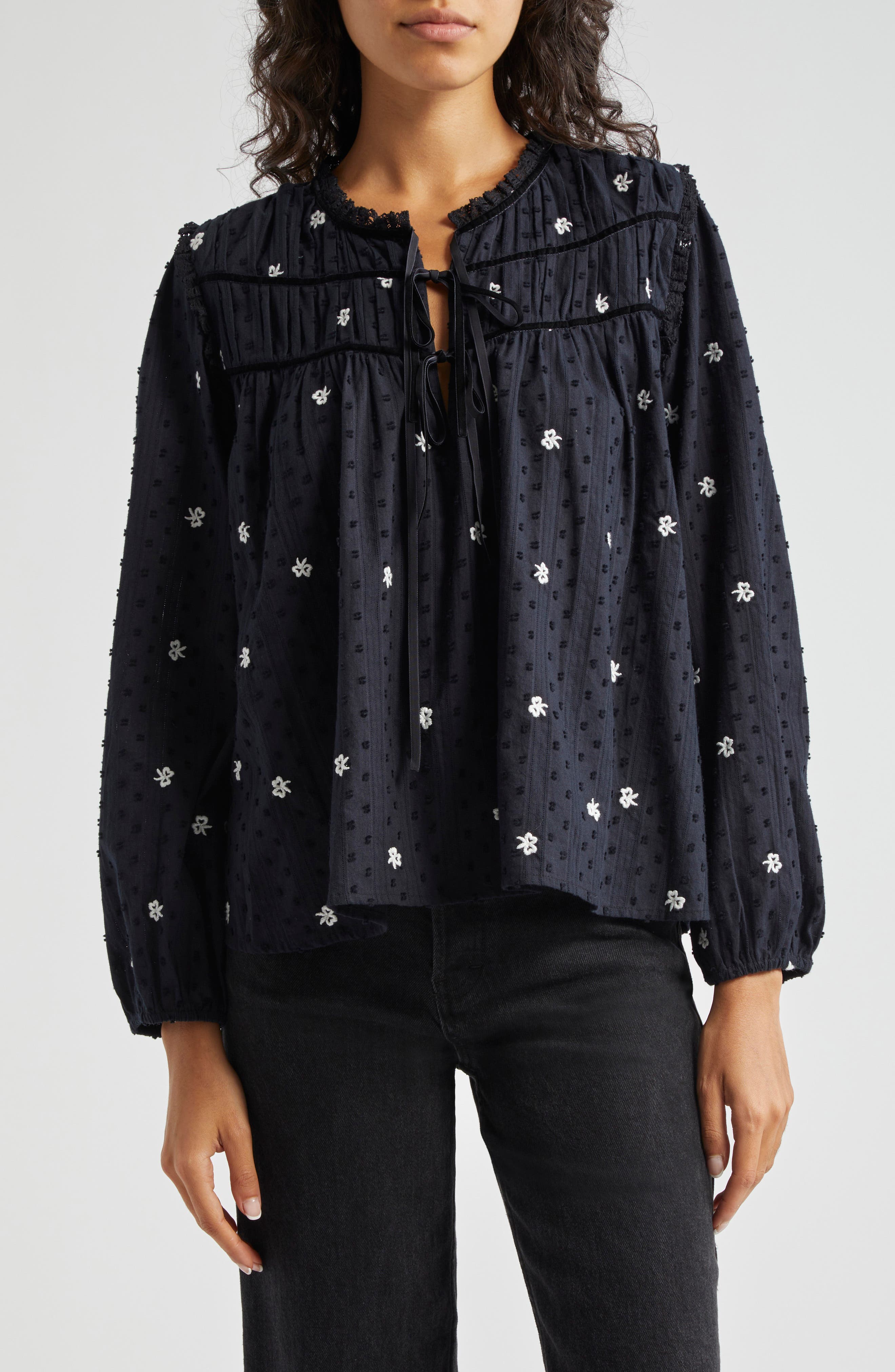 MILLE Colette Embroidered Cotton Clip Dot Top in Debut 