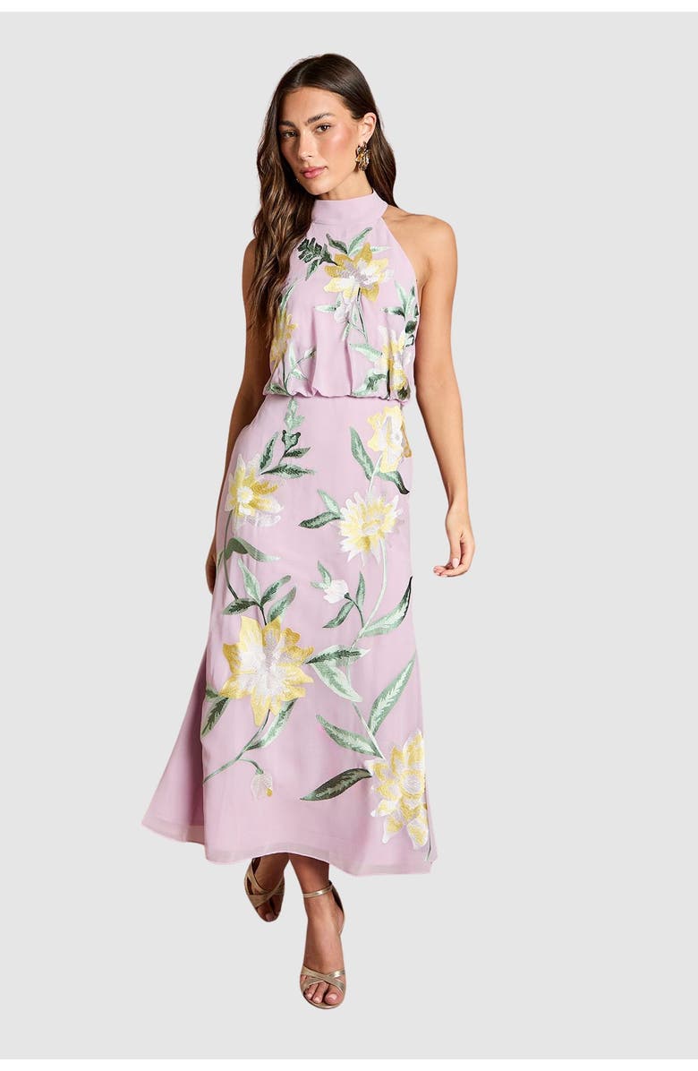 Coast Floral Embroidery Midi Dress, Main, color, Lilac