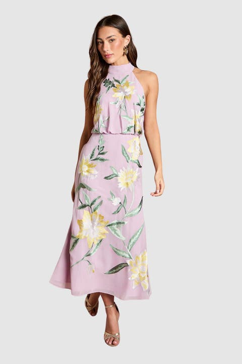 Floral Embroidery Midi Dress