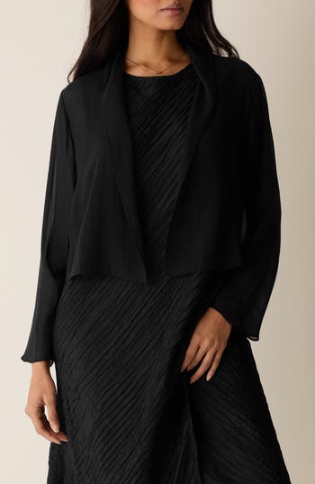 Eileen Fisher Open Front Silk Jacket In Black