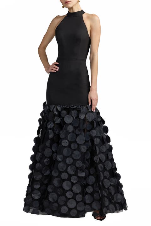 Women's Halter Neck Rosette Ball Gown